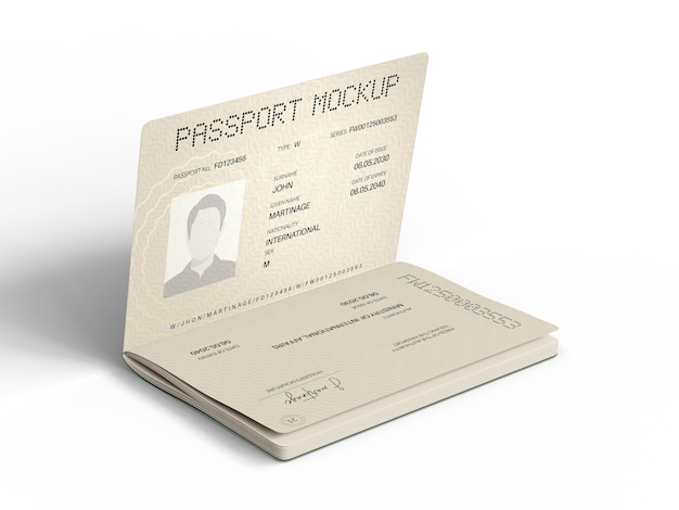 International Passport Mockup in Closed and Open Documents