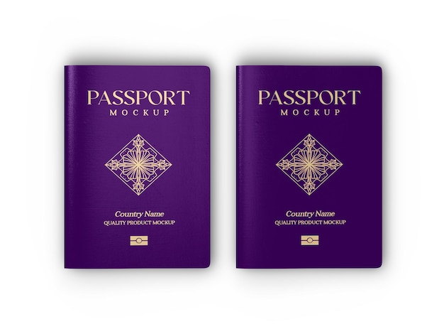 International Passport Mockup in Closed and Open Documents