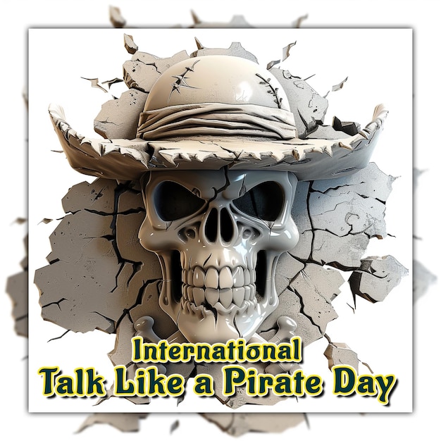International talk like a pirate day with cartoon captain hook on the island pirate hat map
