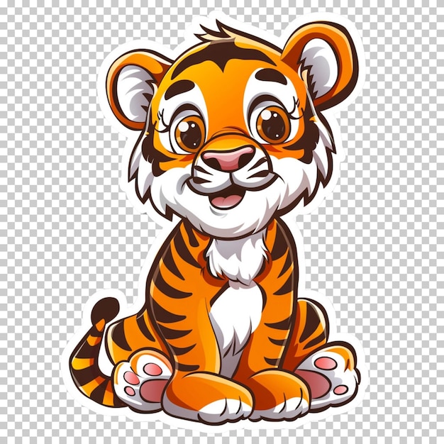 International tiger day awareness cartoon tiger sticker animal isolated on transparent background