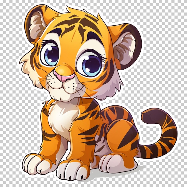 PSD international tiger day awareness cartoon tiger sticker animal isolated on transparent background