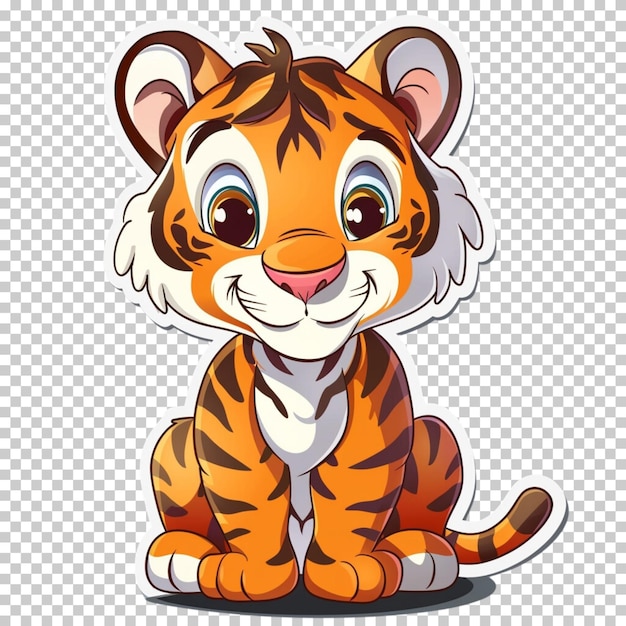 PSD cartone animato di consapevolezza per la giornata internazionale della tigre adesivo di tigre animale isolato su sfondo trasparente