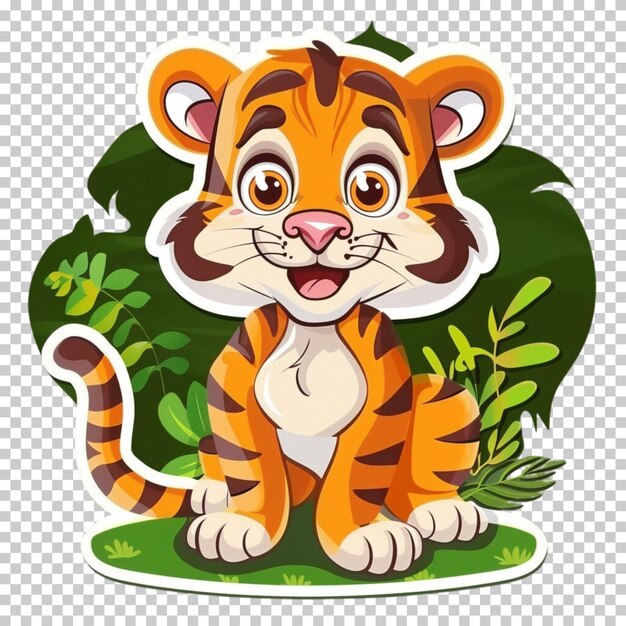 PSD international tiger day awareness cartoon tiger sticker animal isolated on transparent background