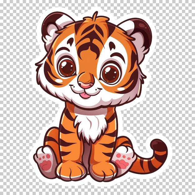 PSD international tiger day awareness cartoon tiger sticker animal isolated on transparent background