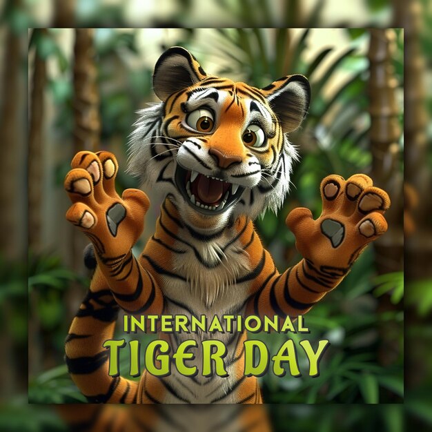 PSD 국제 호랑이 날 인식을위한 호랑이 스티커 동물 큰 고양이 소셜 미디어 게시물