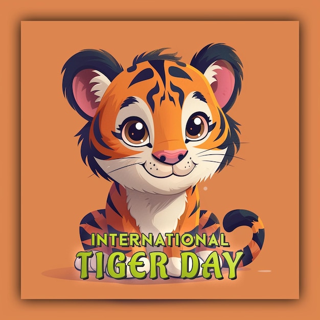 PSD giornata internazionale della consapevolezza della tigre adesiva tigre animale grande gatto per il post sui social media