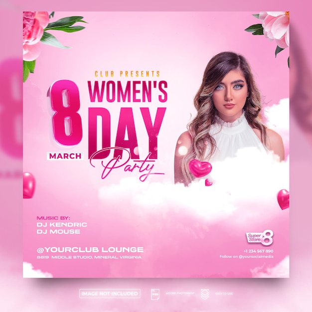 International women day party flyer square flyer template