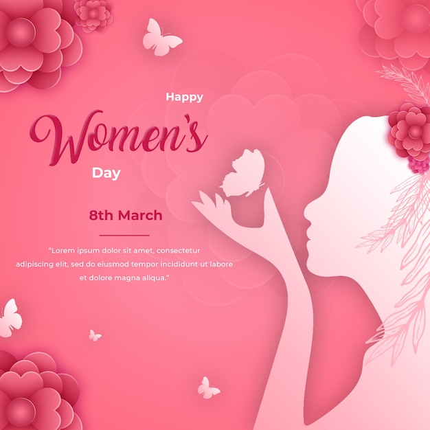 international women's day 8 march with frame of flower and leaves , paper art style.