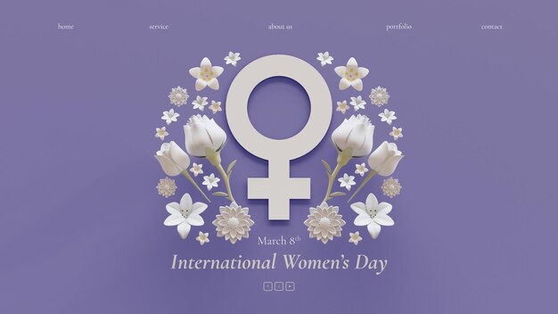 International women's day landing page template with 3d render illustration