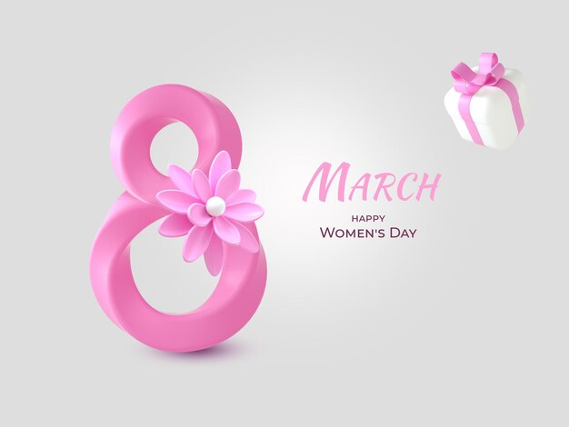 International Women's Day PSD template greeting card. 3d render