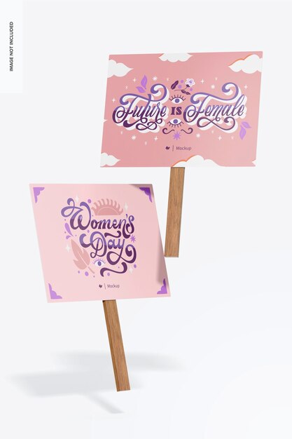 International Women’s Day Signs Mockup, Floating