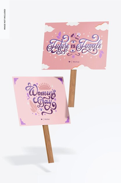 International women’s day signs mockup, floating