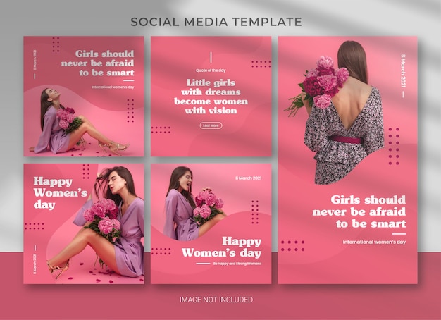 PSD international women's day social media pack bundle template design