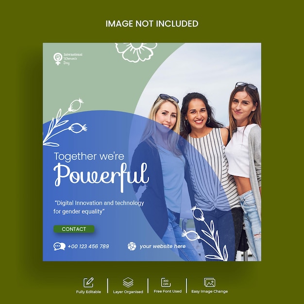 International women's day social media post or instagram post banner template design