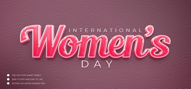 PSD international women's day with pink theme on 3d text effect editable font style