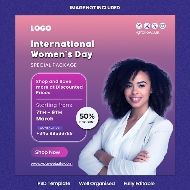 PSD international womens day shopping special package design template