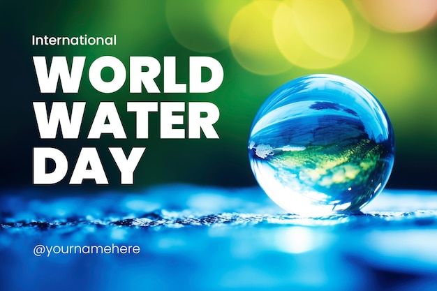 PSD Шаблон баннера международного всемирного дня воды с фоном капли воды