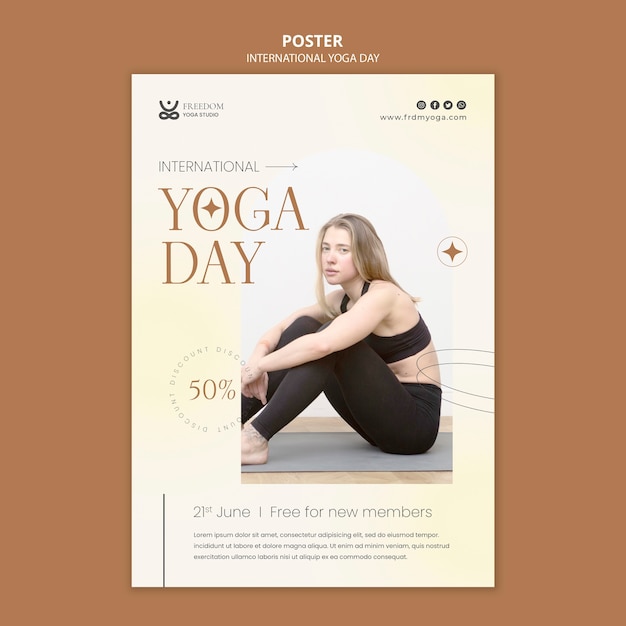 PSD modello di poster per la giornata internazionale dello yoga