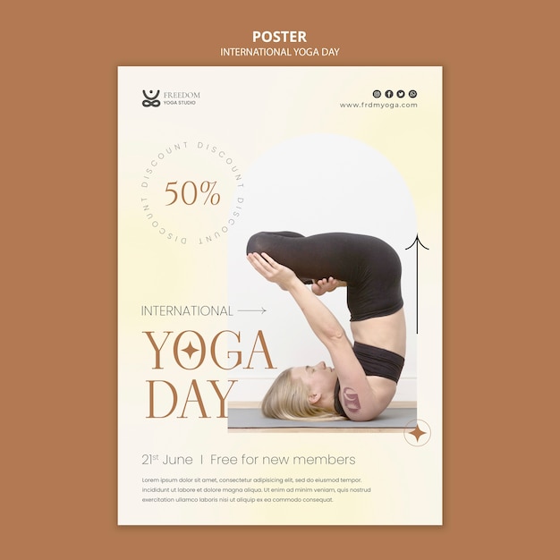 PSD modello di poster per la giornata internazionale dello yoga
