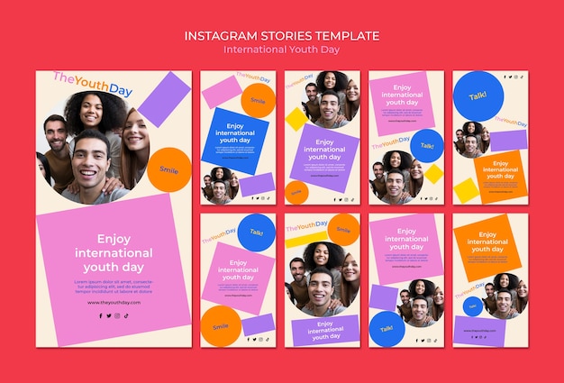 PSD modello di storie di instagram della giornata internazionale della gioventù