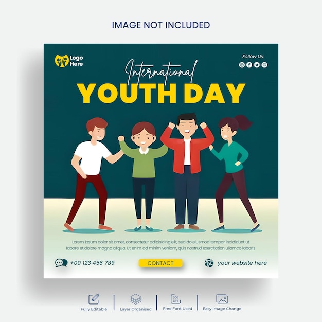 PSD international youth day social media post and instagram post or flyer template design