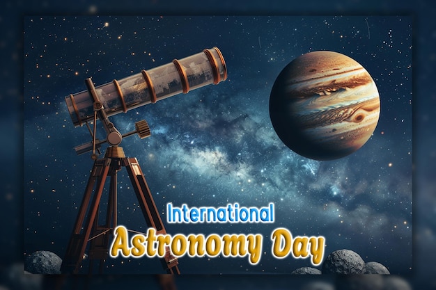 PSD internationale astronomische dag telescoop kijken naar de hemel en vallende sterren achtergrond