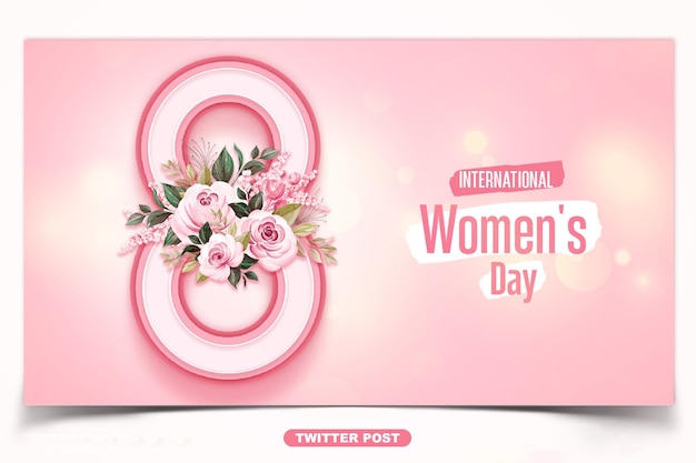 Internationale vrouwendag 8 maart twitter post ontwerpsjabloon