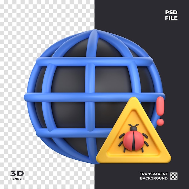 PSD internet malware alert 3d icon perfetto per il tema della sicurezza informatica