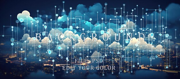 PSD internet network server service technology for cloud data transfer presented in 3d futuristic