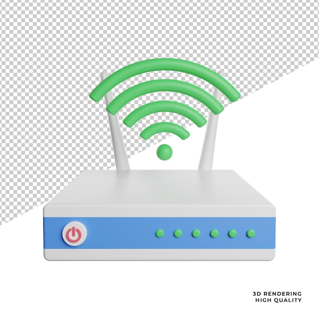 PSD internet router rete vista frontale icona 3d rendering illustrazione su sfondo trasparente