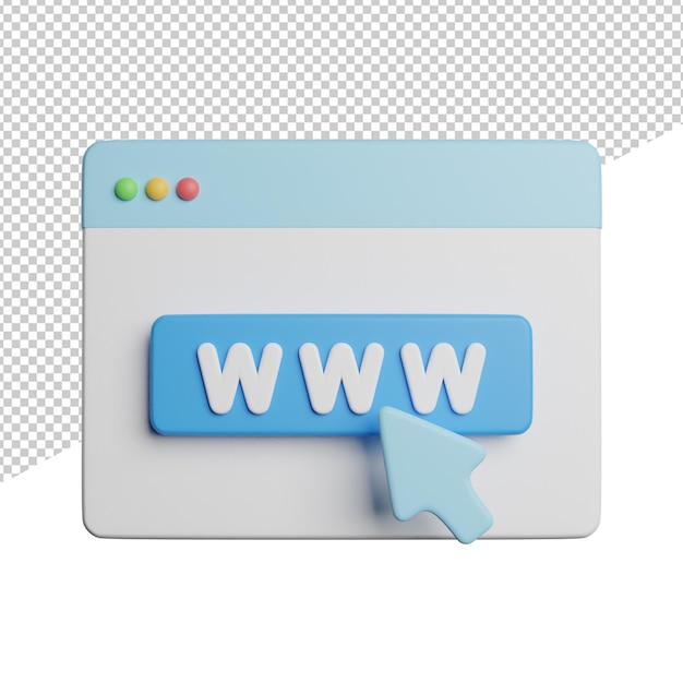 PSD internet webbrowser vooraanzicht 3d-rendering pictogram illustratie op transparante achtergrond