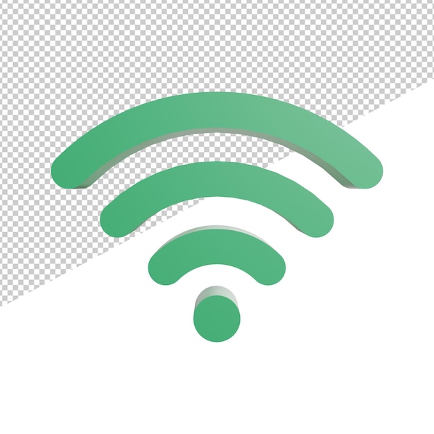 PSD internet wifi connection green front view 3d illustration rendering transparent background