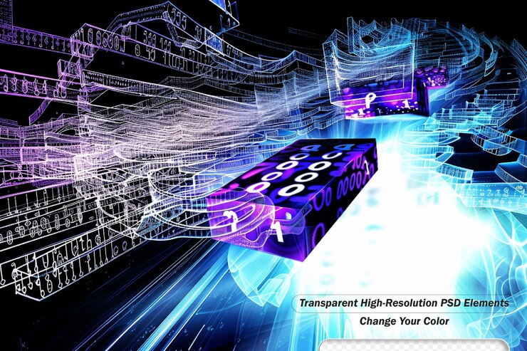 PSD interplay of number trail abstract rectangular units colors and light on the subject of cloud computing