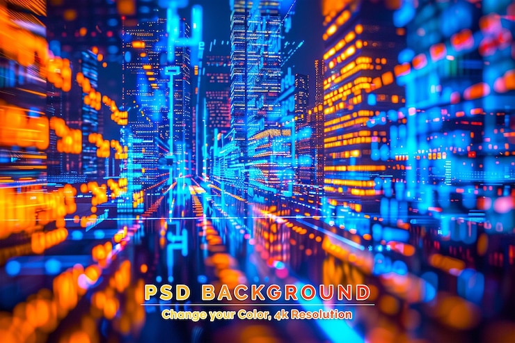 PSD interplay of three dimensional technology grids and lights on the subject of virtual reality