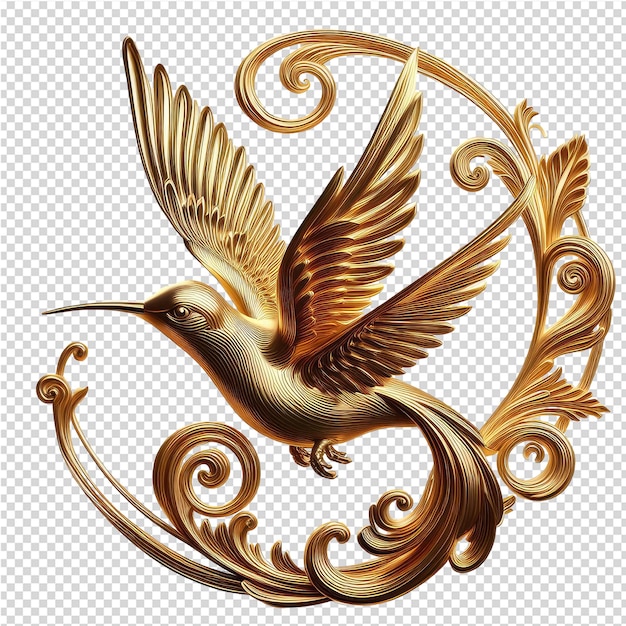 Intricate 3D Ornate Bird Design with PNG Background