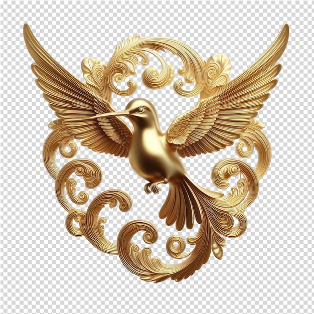 Intricate 3d ornate bird design with png background