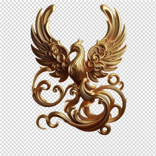 PSD intricate 3d ornate bird design with png background