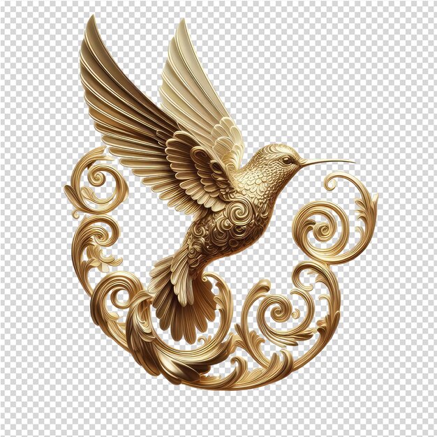 PSD intricate 3d ornate bird design with png background