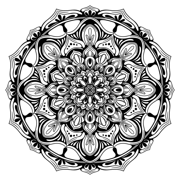 PSD intricate black and white mandala design