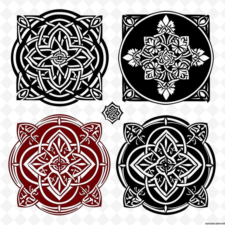 PSD intricate celtic knot patterns with shamrock leaves borderli png unique stylized motifs designs