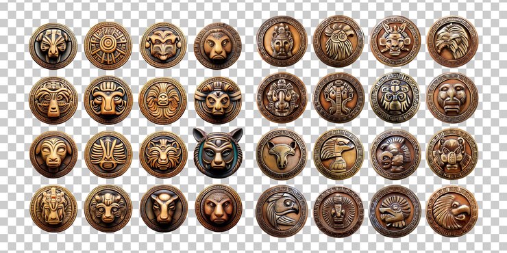 PSD intricate collection of animal face medallions in bronze finish