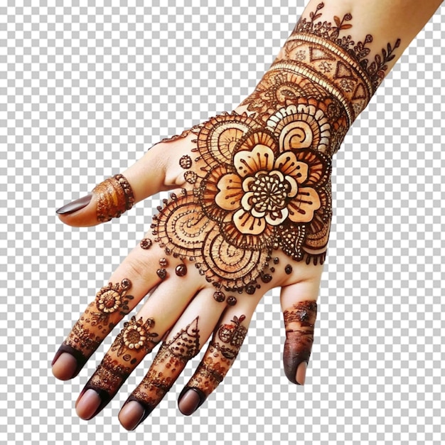 PSD intricate henna designs with eid greetings incorporated on transparent background