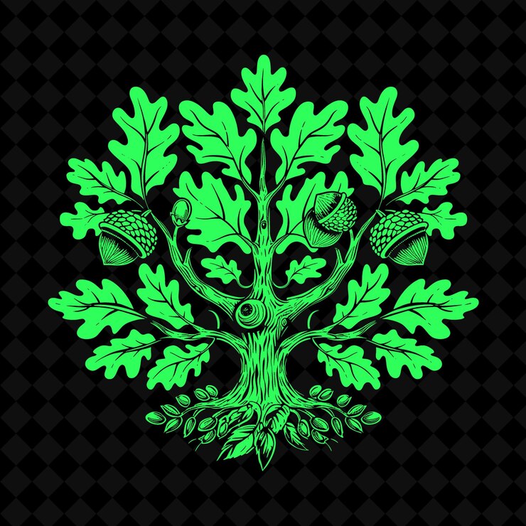 PSD intricate oak tree emblem logo with decorative leaves and ac creative plant vector designs
