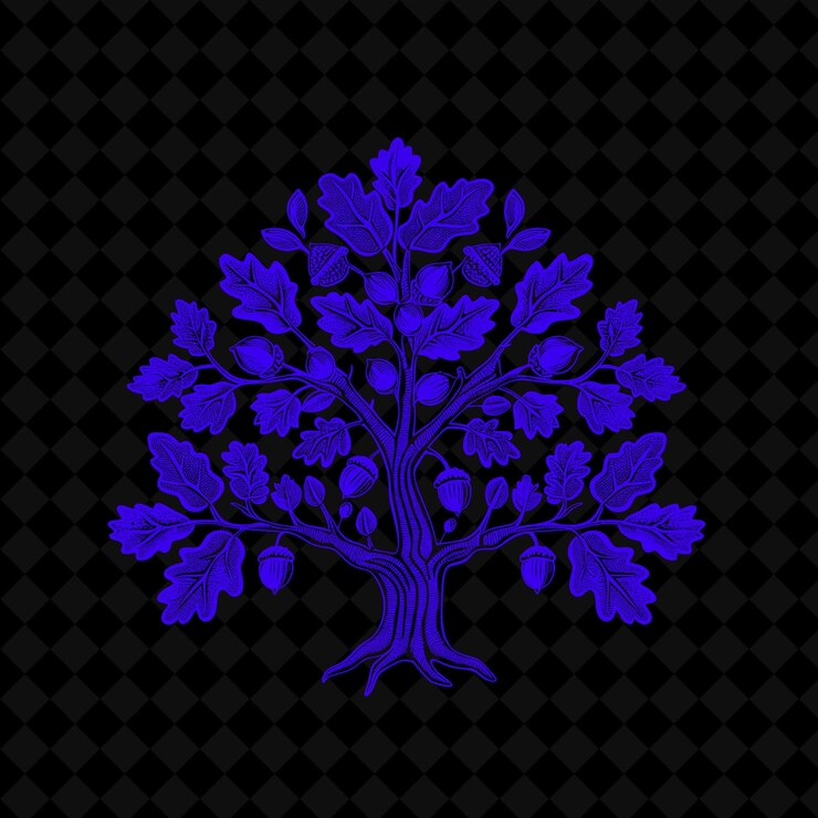 PSD intricate oak tree emblem logo with decorative leaves and ac creative plant vector designs