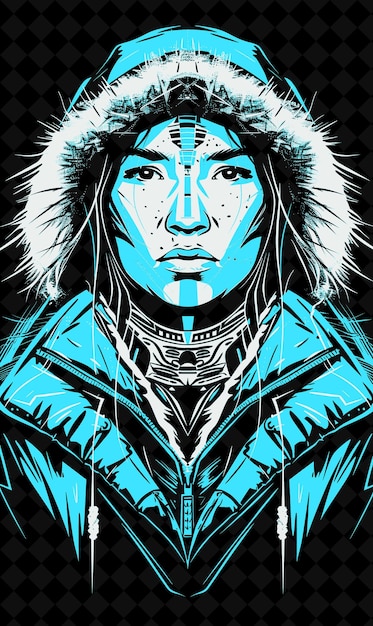 PSD イヌイット族の女性の肖像画 毛皮のパーカを着て 鮮やかなカラーデザイン pngコレクション