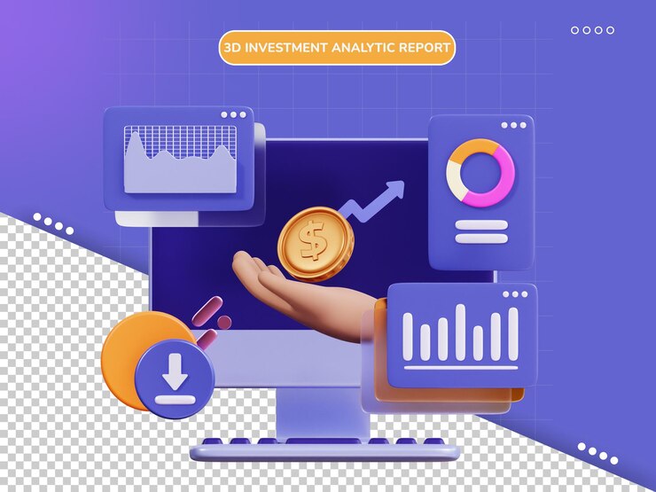 PSD investment analytic report 3d illustration