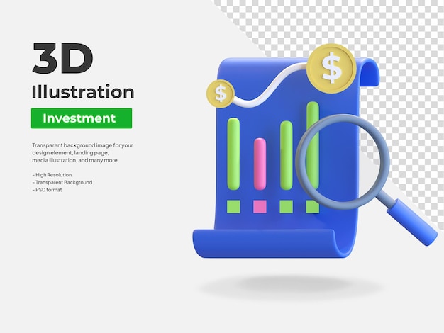 PSD illustrazione 3d dell'icona analitica del portafoglio di investimenti