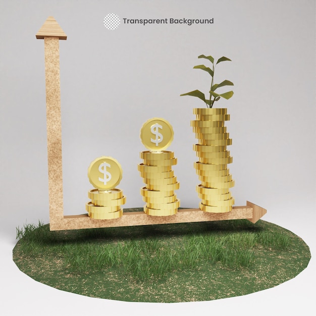 PSD investment profit growth with stack of coins and a plant