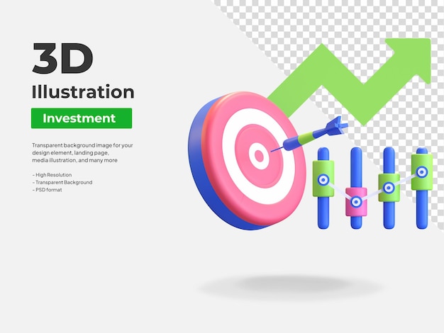 Illustrazione 3d dell'icona dell'obiettivo di investimento