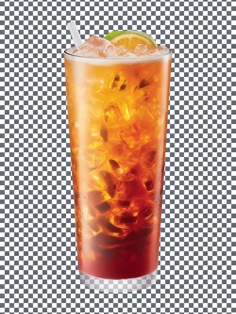 PSD invigorating passion fruit drink with a delightful chill of ice cubes on transparent background